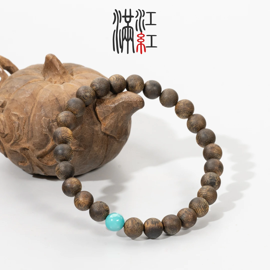 满江红 沉香手串/海南莺歌绿棋楠/乌身圆叶沉水0.7圆珠设计款/S61