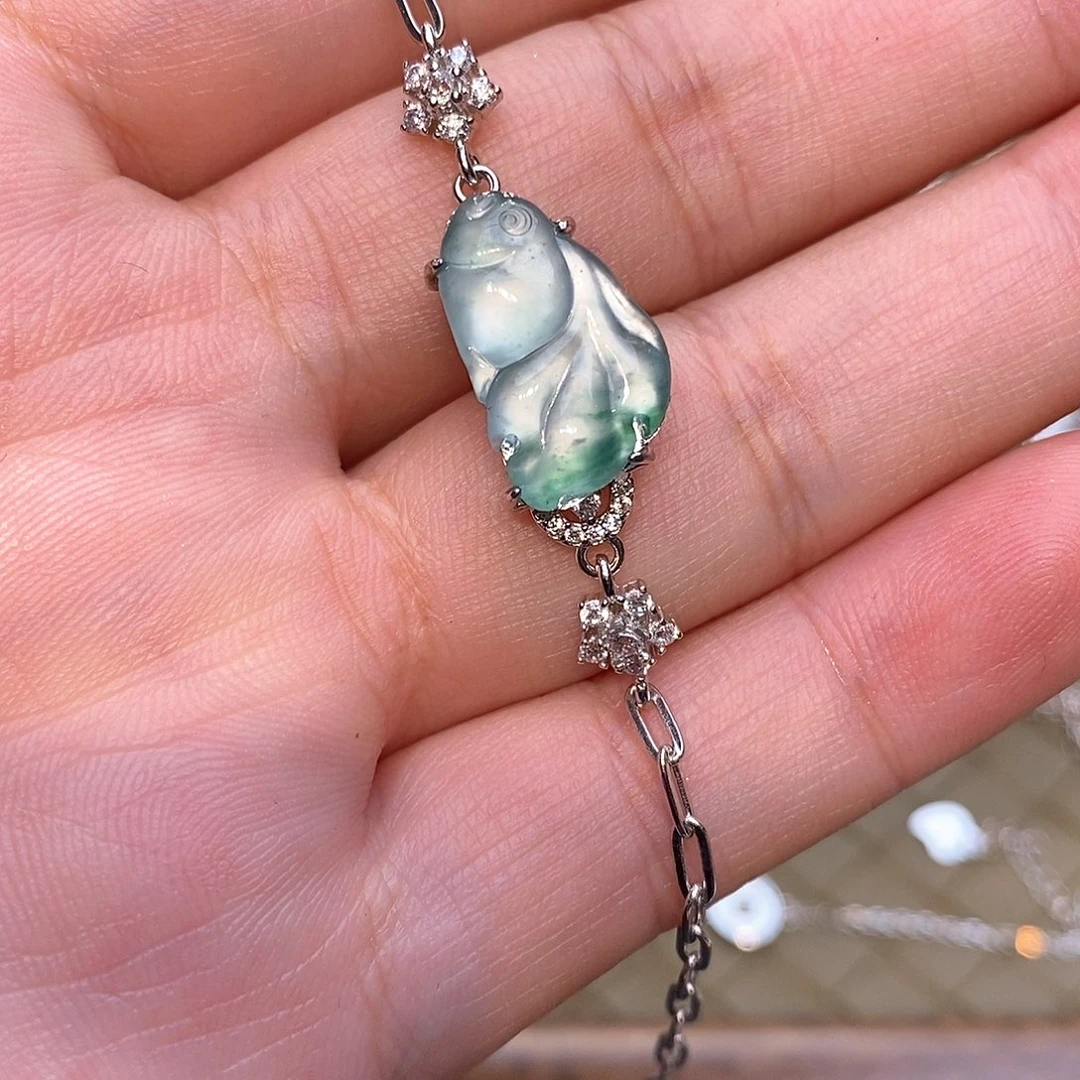 翡翠银S925镶嵌手链金鱼手链