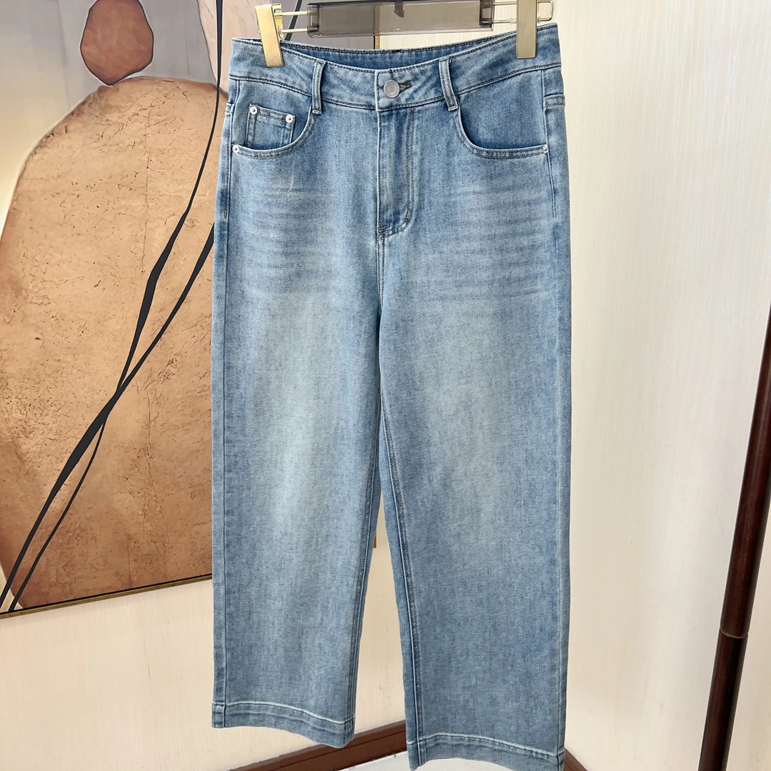 质感太好了春夏薄款莱赛尔棉透气软垂直筒裤女复古浅蓝窄版阔腿裤