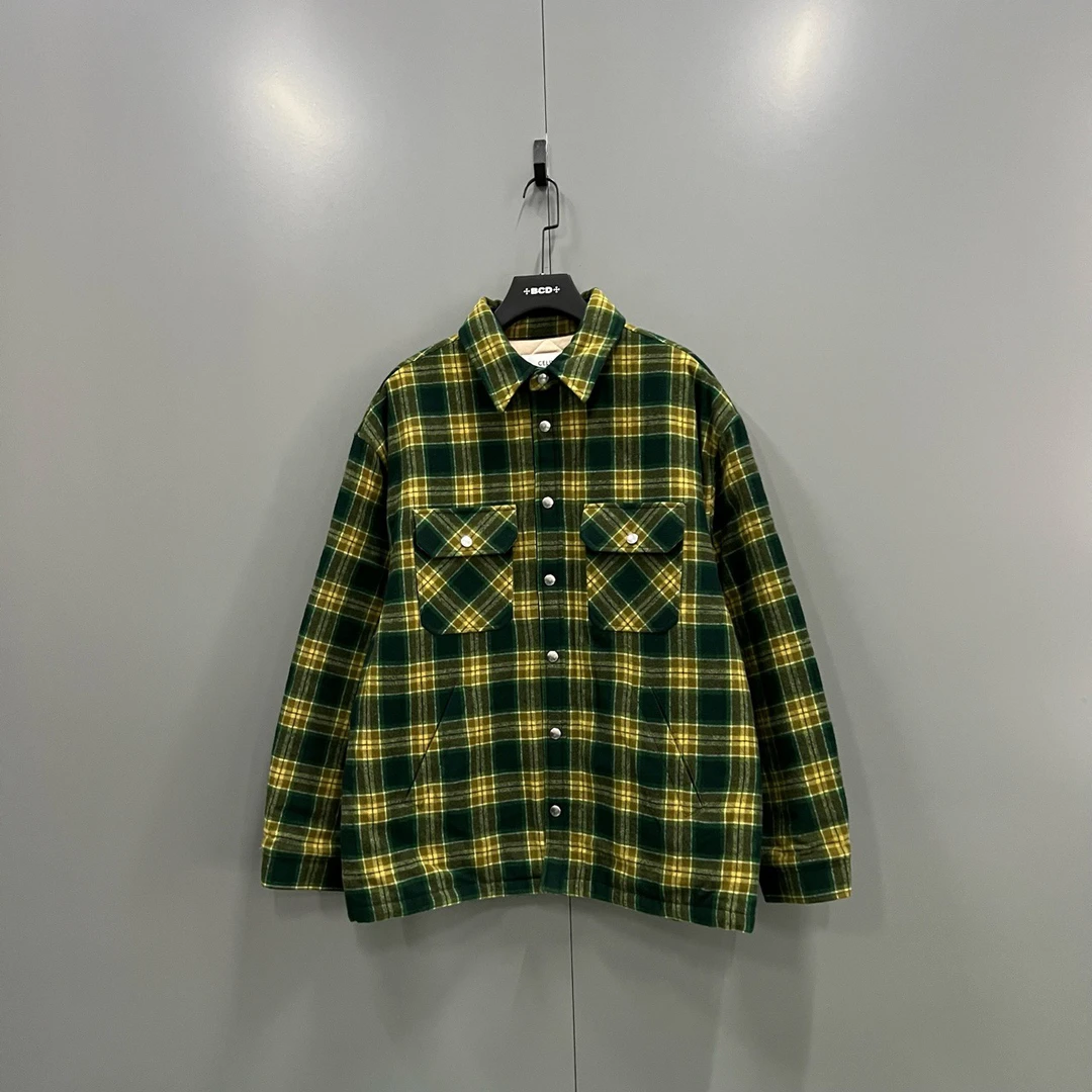 95新 Celine/思琳 (ll) 格纹口袋拼色长袖衬衫 52码604718