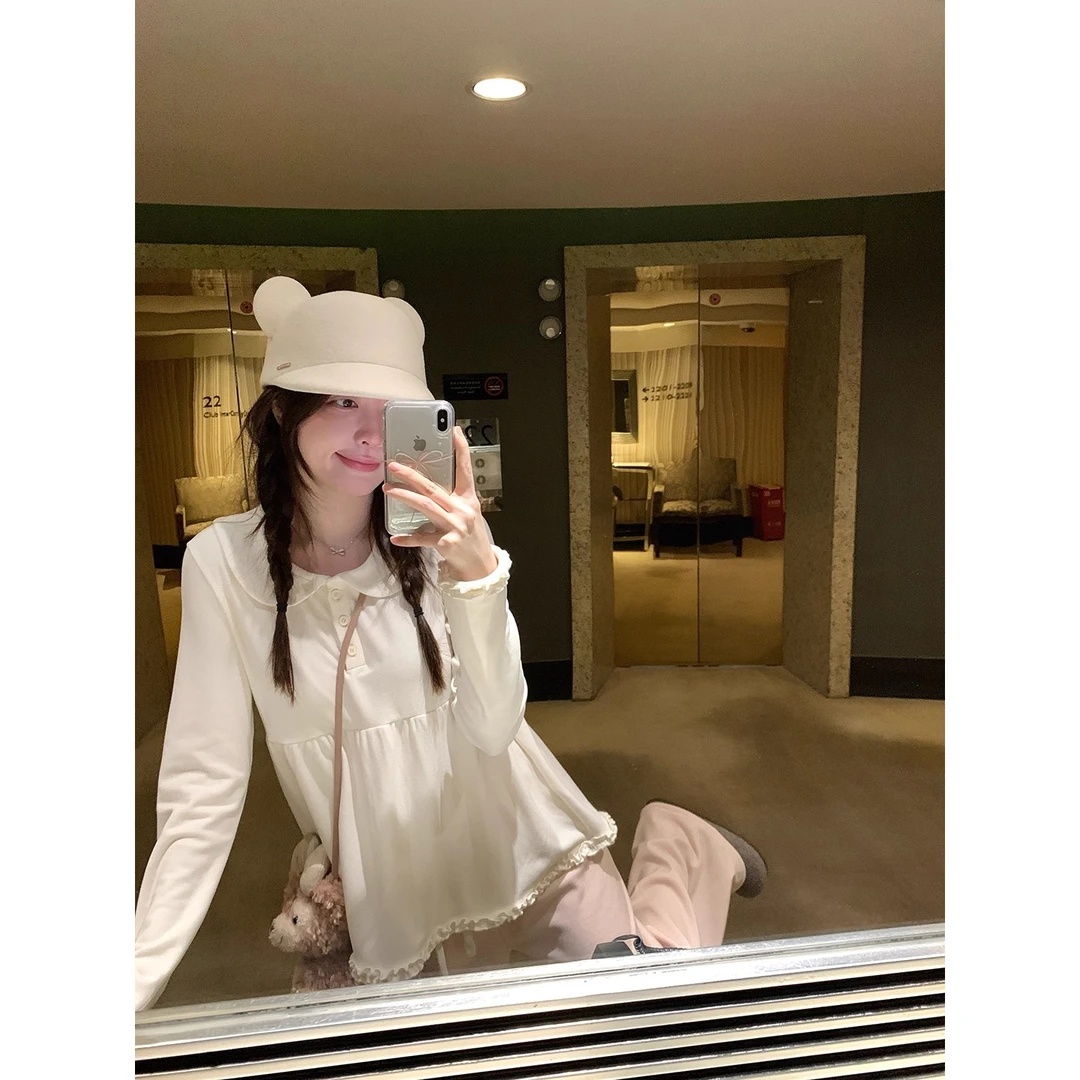 白色娃娃领针织娃娃衫上衣甜美减龄女2025秋冬内搭打底衫