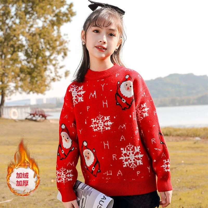 女童毛衣套头冬款中大童儿童卡通洋气加厚保暖针织衫舒适百搭潮童