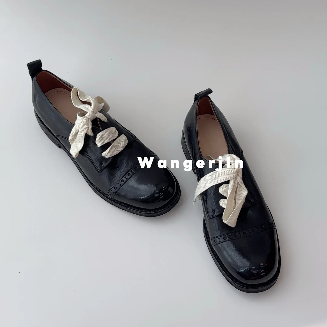 【王二今】牛皮/3.5CM/重工水洗做旧雕花英伦风休闲乐福鞋小皮单鞋