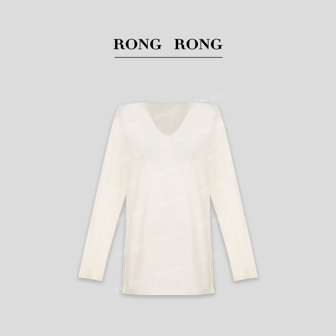 溶溶【魅力星辰】RONGRONG 绵羊毛莱赛尔V领珠片纱上衣C-I2051029