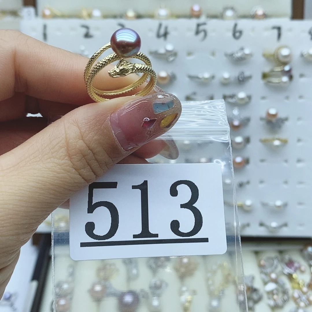 淡水珍珠戒指银S925镶嵌513