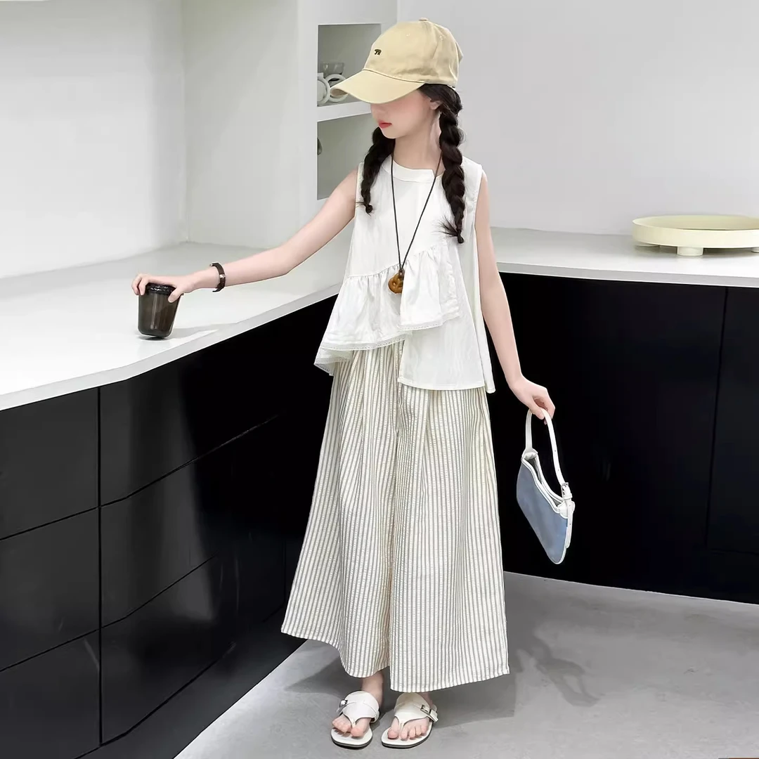 女童夏季无袖上衣套装中大童女孩洋气时髦儿童夏装休闲薄款阔腿裤