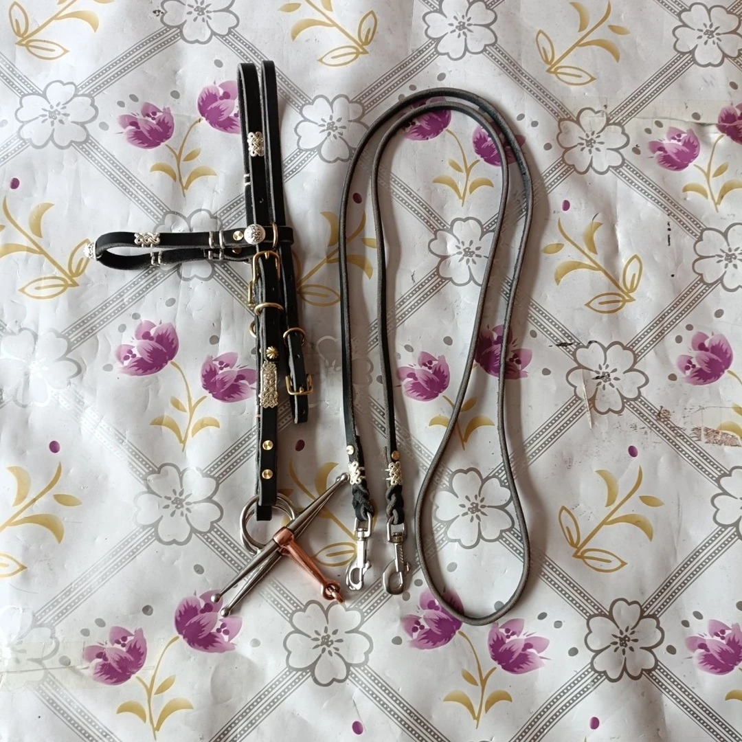 植鞣牛皮马嚼子笼头白铜黄铜配件马叉子水勒缰绳骑马嚼子笼头马具