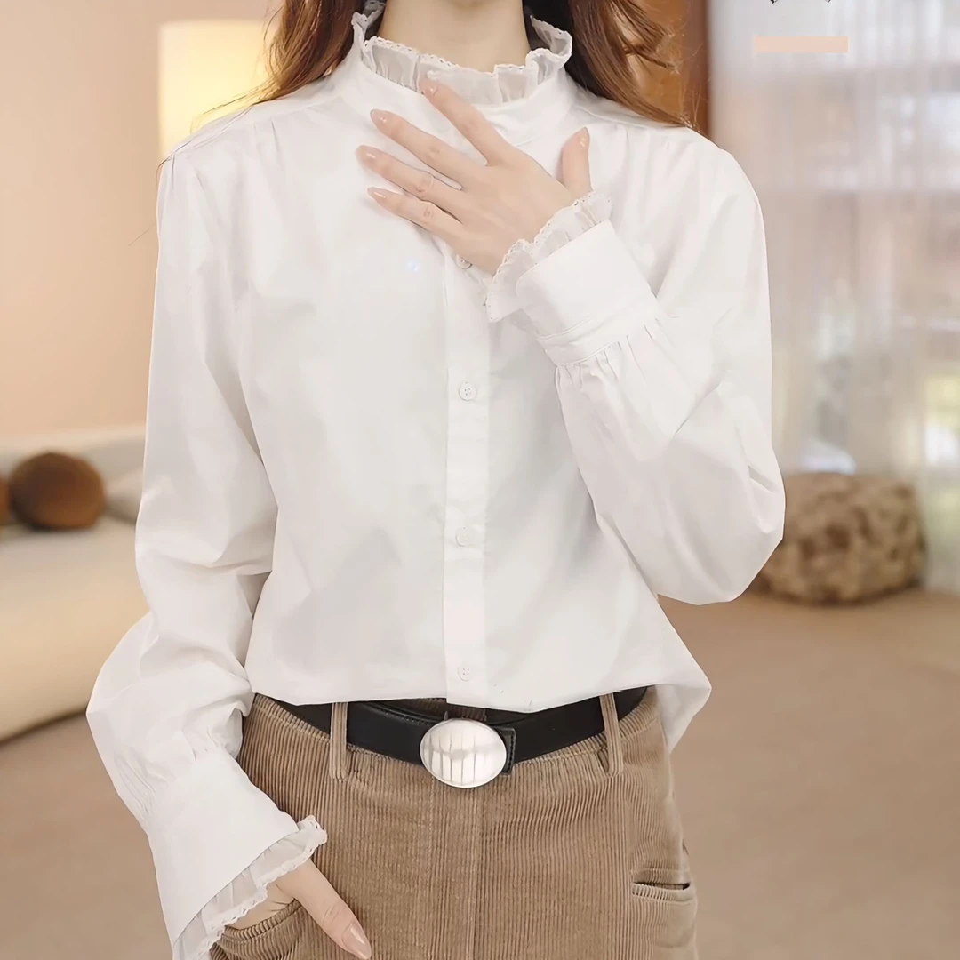 【沐月之光】法式休闲木耳边设计感长袖衬衫LK2501222