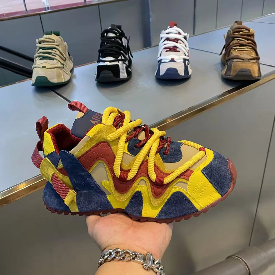 2025秋冬新款百搭低帮增高系带拼色时尚休闲鞋老爹鞋潮流男士潮鞋