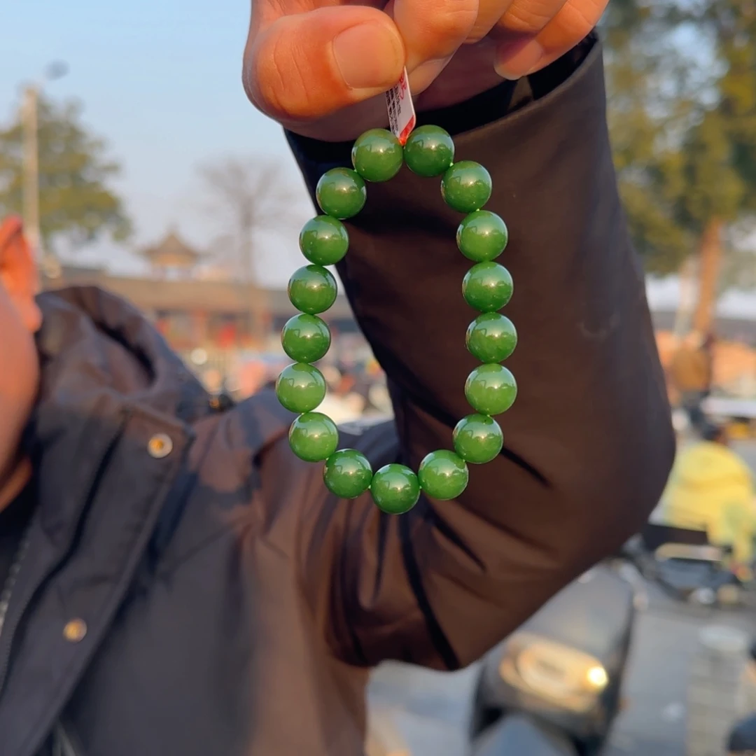 和田玉未镶嵌手链俄碧夹层料粉绿卡12