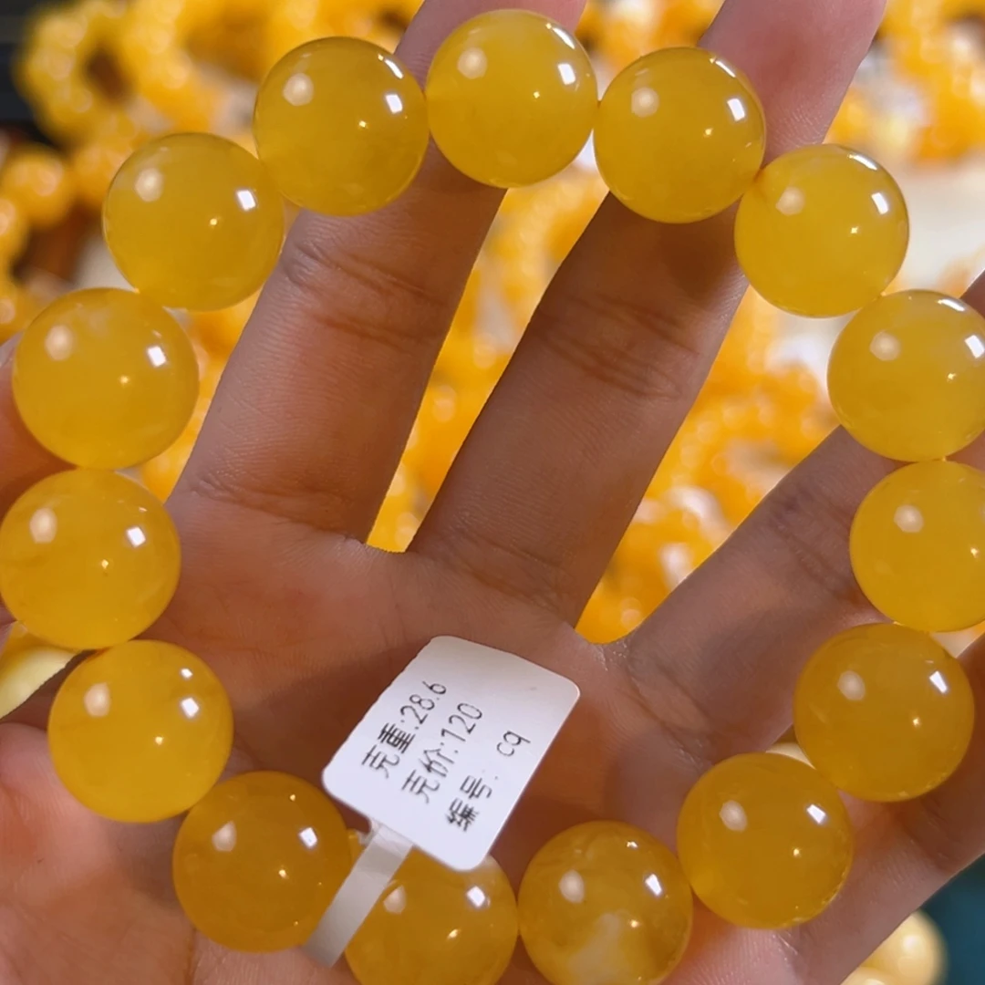 琥珀未镶嵌手链28.6g焦皮同料圆珠15mm cq
