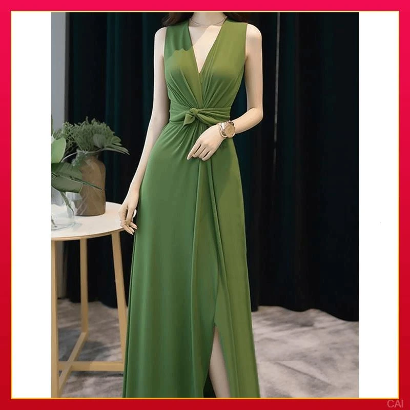 正式夏法式小香风绿色无袖子女高级感精致高端气质连衣裙