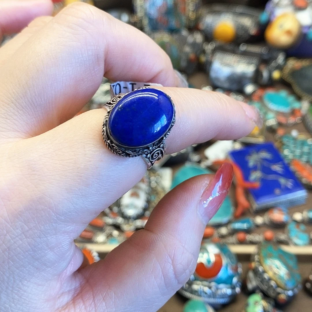 银S925镶嵌青金石戒指