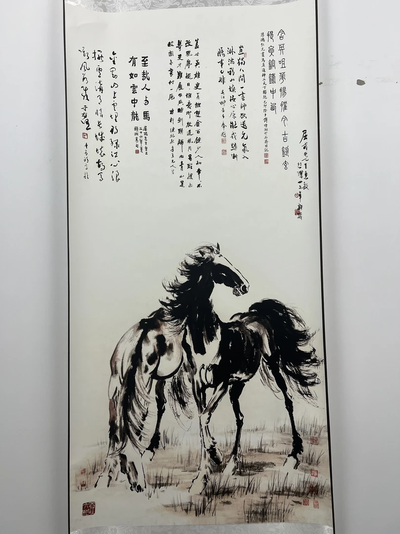 《双骏图》字画适合客厅书房办公室装饰挂画