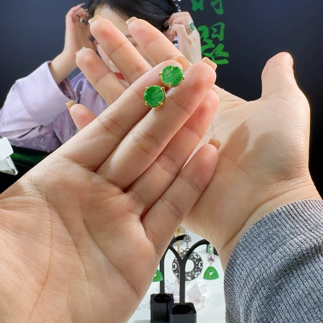 翡翠耳饰银S925镶嵌925镶嵌