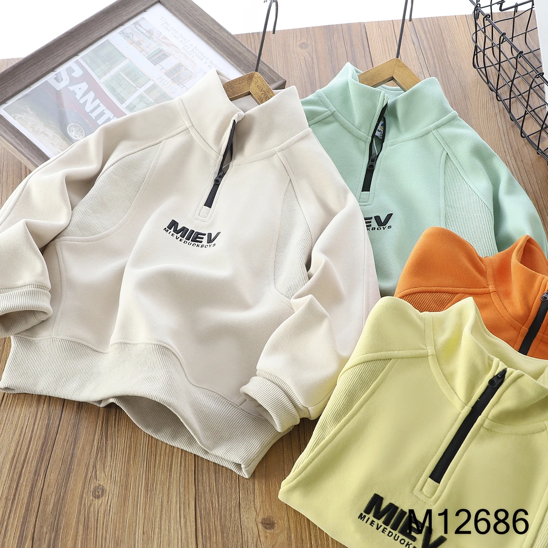 【MIEVE DUCK】秋季儿童双面棉立领卫衣 中大童休闲拉链卫衣12686