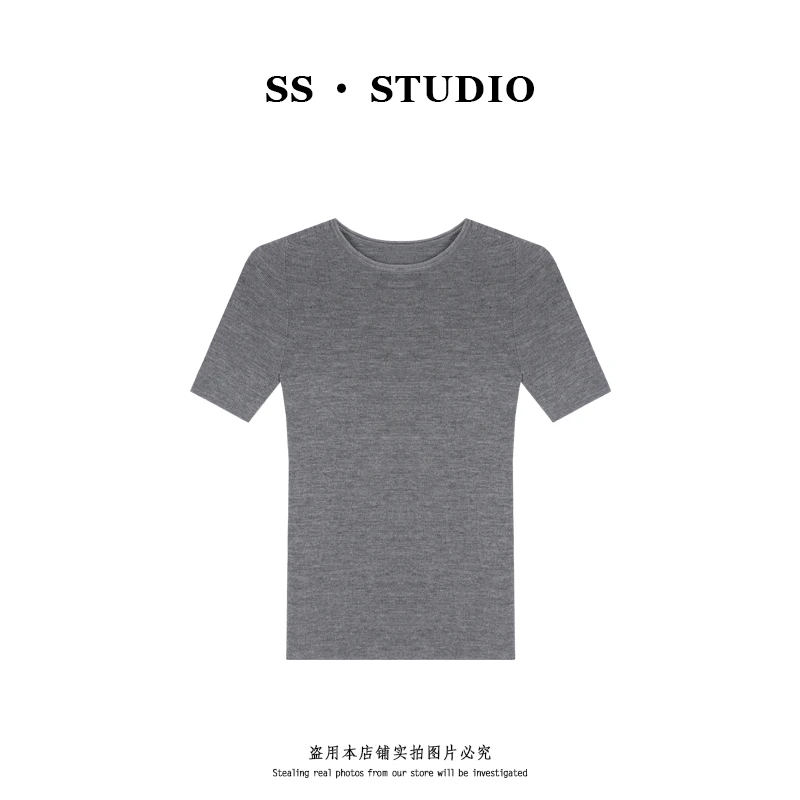 【SUSU】羊毛混纺时尚休闲百搭修身显瘦短袖圆领针织打底衫SS-5654