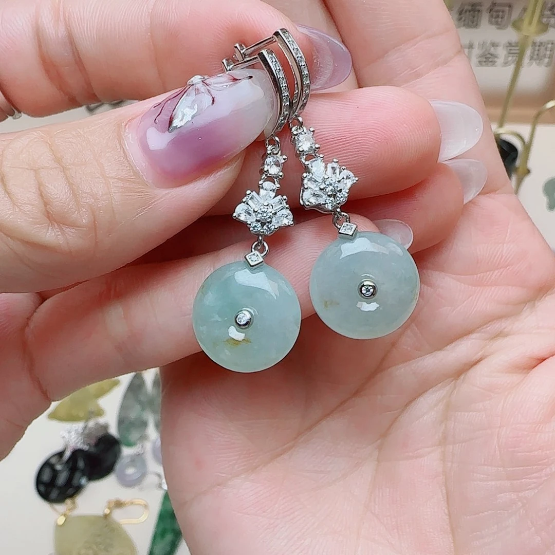 翡翠银S925镶嵌耳饰耳包款