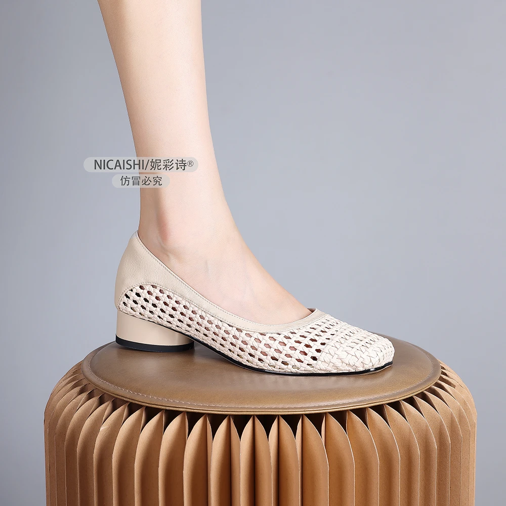 粗跟单鞋女2025春秋新款镂空百搭圆头温柔仙女风软底舒适女鞋1464