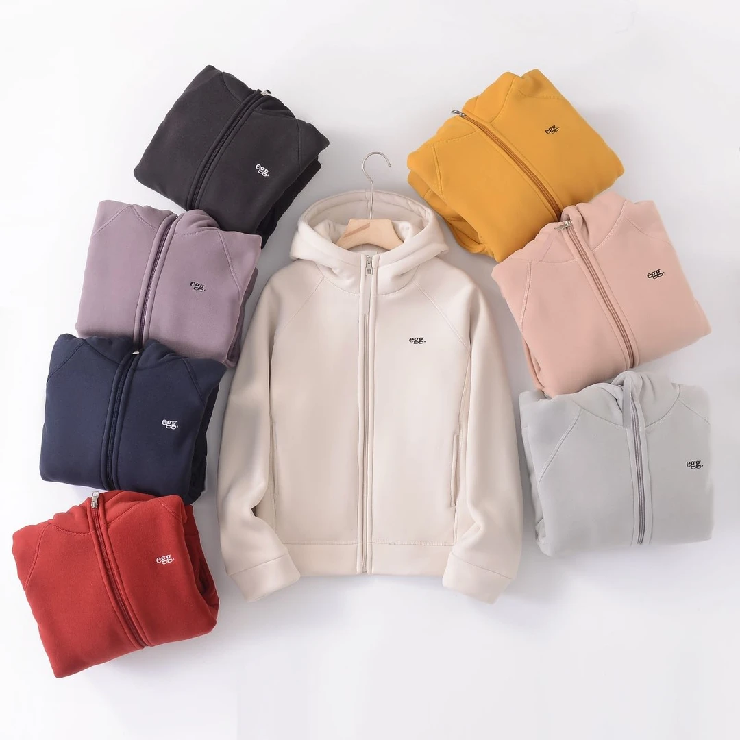 阿悄订制 冬款 Egg刺绣加厚连帽拉链衫#LD24746