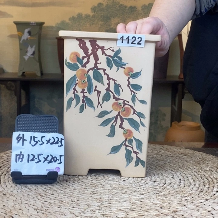 紫砂花盆  白玉段事事如意彩绘签筒1122