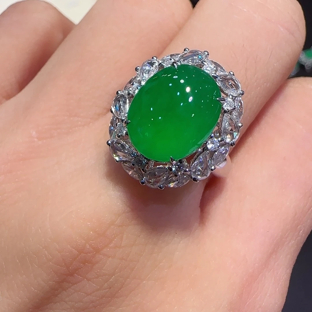 翡翠戒指18K金镶嵌安*63800分笔40000