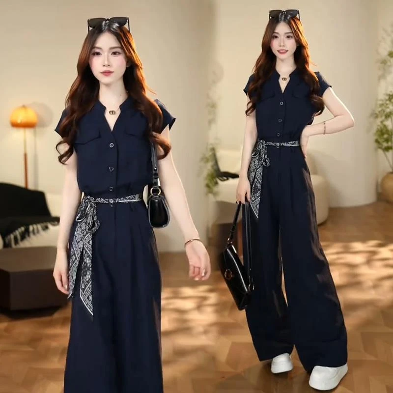 时尚套装女2025夏季新款时髦洋气连体裤收腰显瘦气质垂感连体衣潮