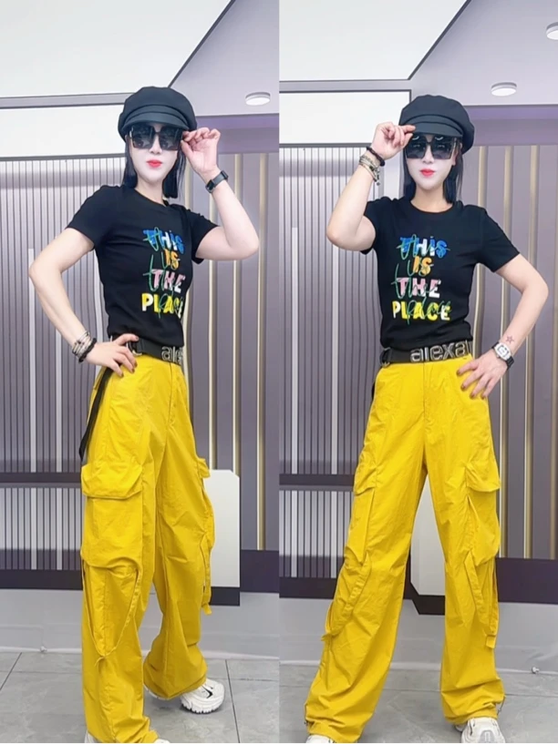 阿珍服饰店 新款时尚百搭速干面料工装裤字母T恤可分开拍#00138