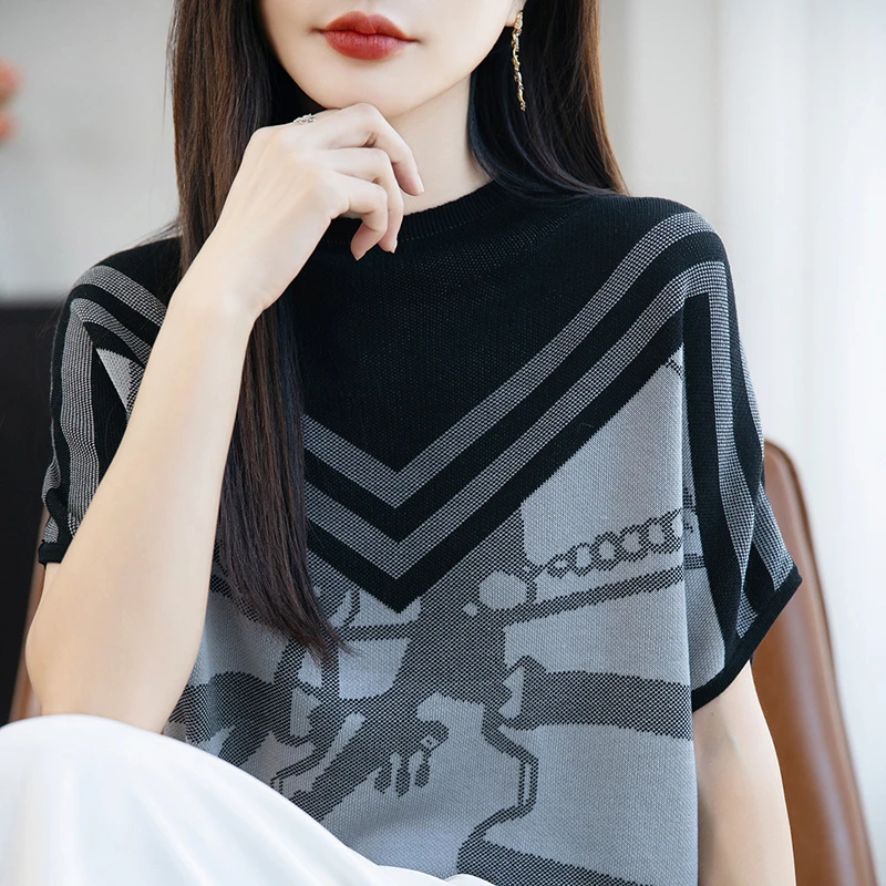 哥弟阿玛施正品夏季新款休闲百搭套头短袖上衣圆领显瘦时尚针织衫