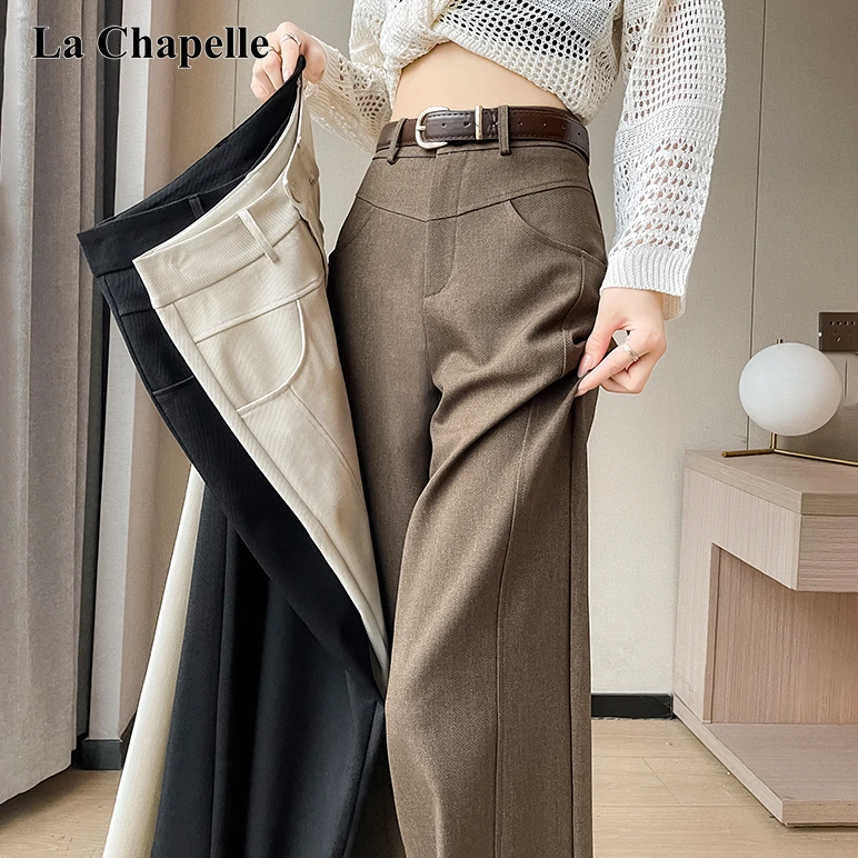 拉夏贝尔梧桐裤女款爆款2025新款垂坠感阔腿裤加绒通勤裤子秋冬季