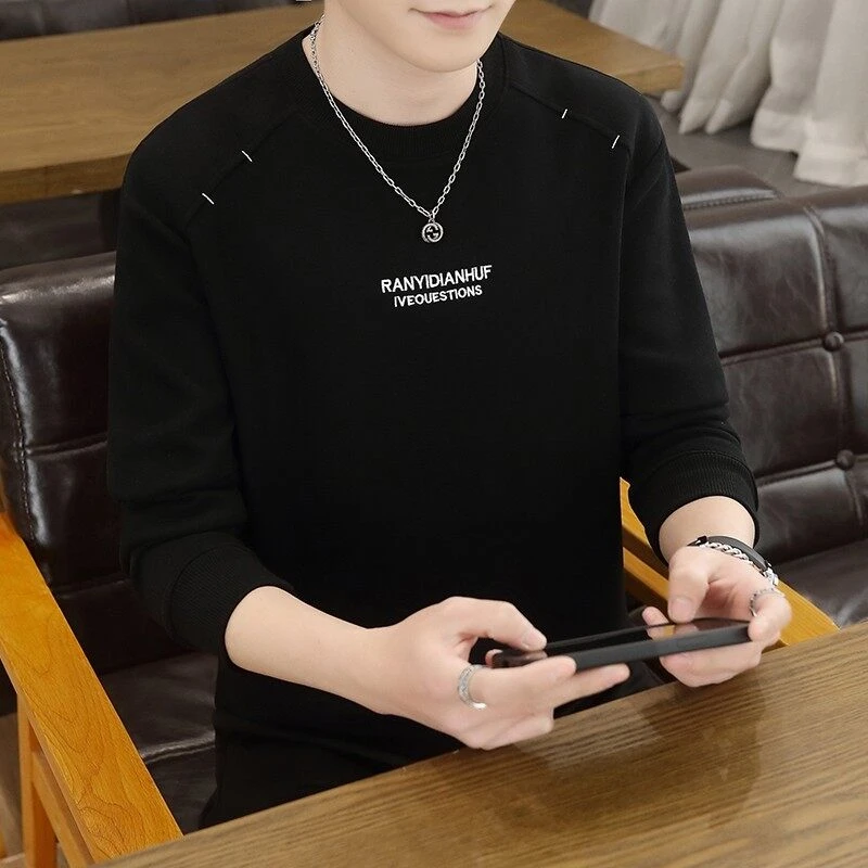 春季鑫骆客韩版休闲潮流上衣打底衫套头潮牌长袖圆领卫衣男2506