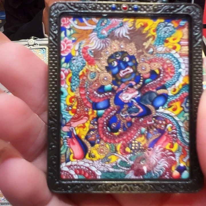 吊坠热贡纯手绘唐卡黑财神