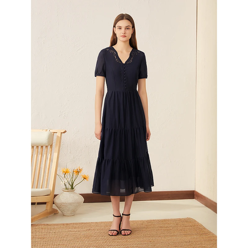 【复古花卉镂空刺绣】YINER音儿新款显瘦法式蛋糕连衣裙8C65205626