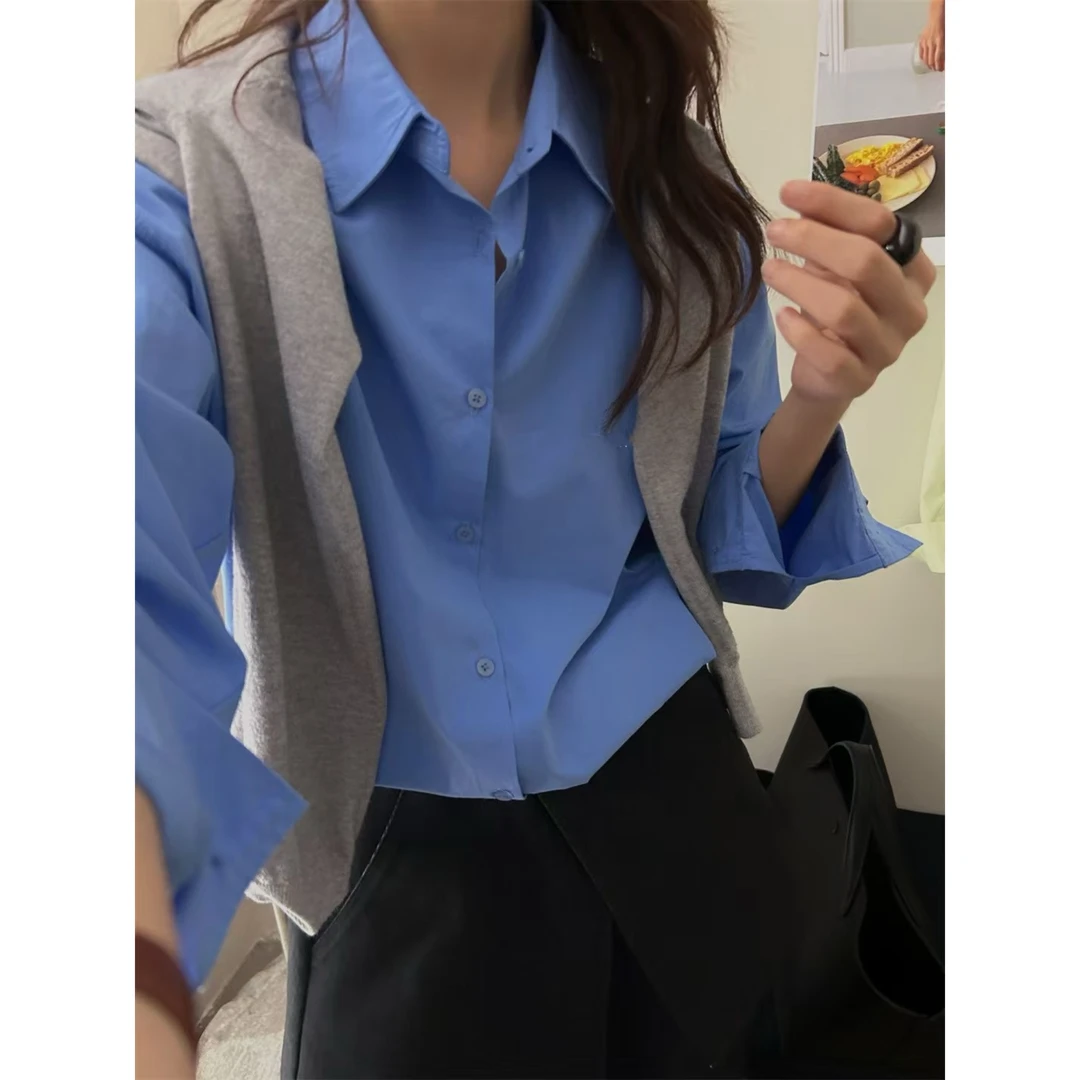 【DAMAI】韩系宽松多巴胺亮色衬衫春秋季通勤百搭时尚长袖上衣