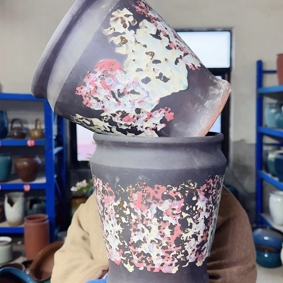 紫砂花盆高21口18