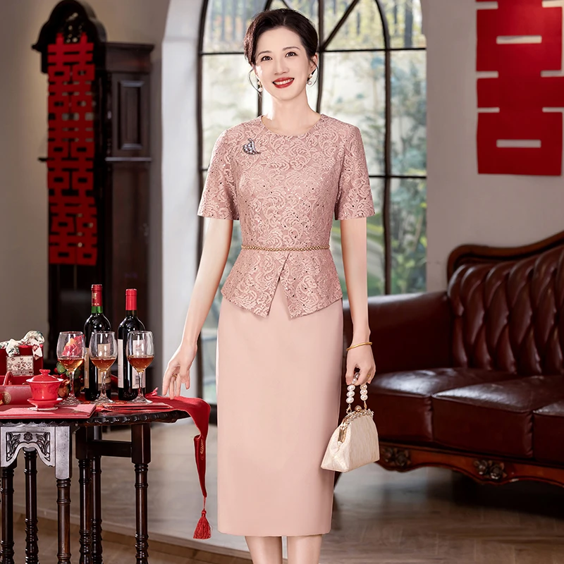 50356春夏装喜婆婆婚宴装高端妈妈结婚礼服喜服婚礼高贵连衣裙