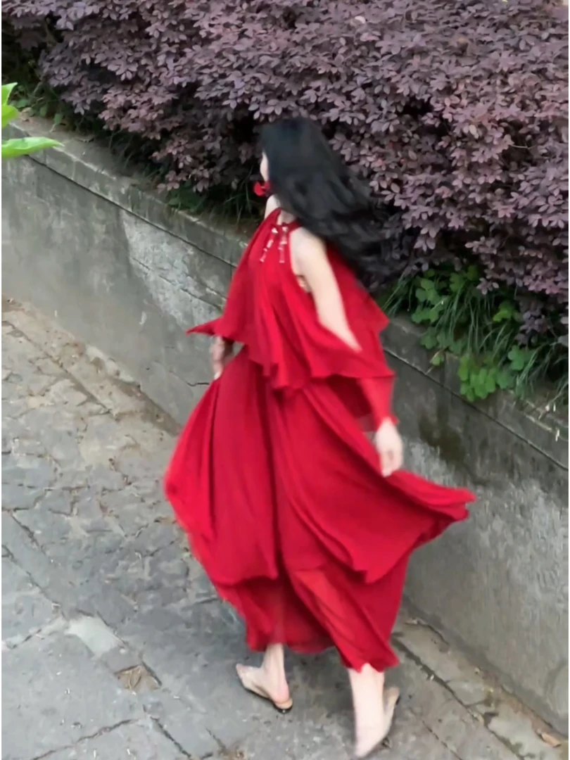 百亿【玫瑰似火】法式优雅大方气质迷人设计感度假长裙连衣裙