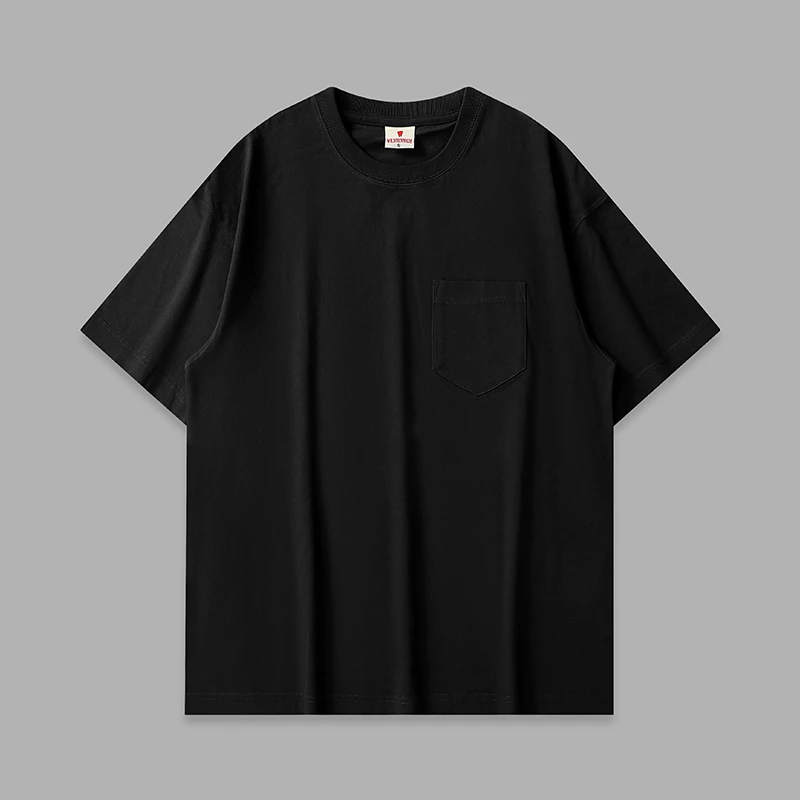 3305 夏季纯棉男女口袋纯色短袖宽松情侣基础简约百搭休闲圆领T恤