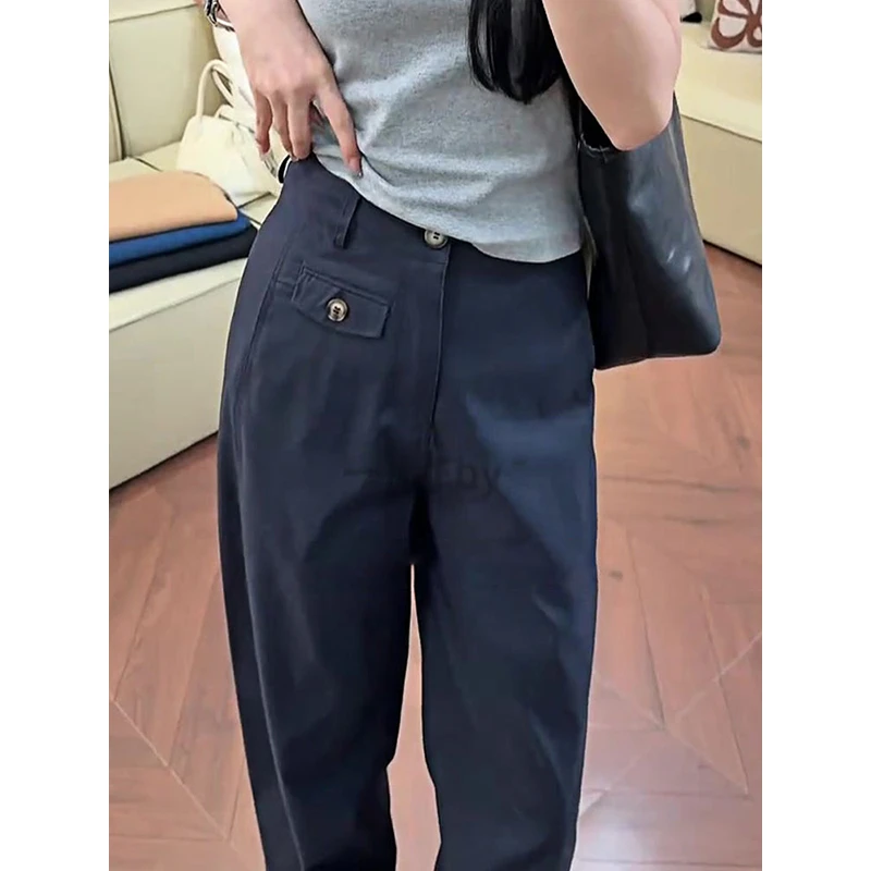 藏青色阔腿工装裤女款秋季运动裤直筒大码高腰宽松显瘦拖地休闲裤