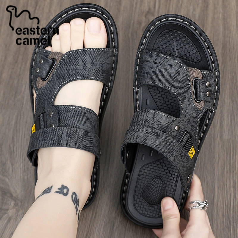 东方骆驼皮凉鞋男士2025夏季爆款一字凉拖开车两用防滑耐磨沙滩鞋