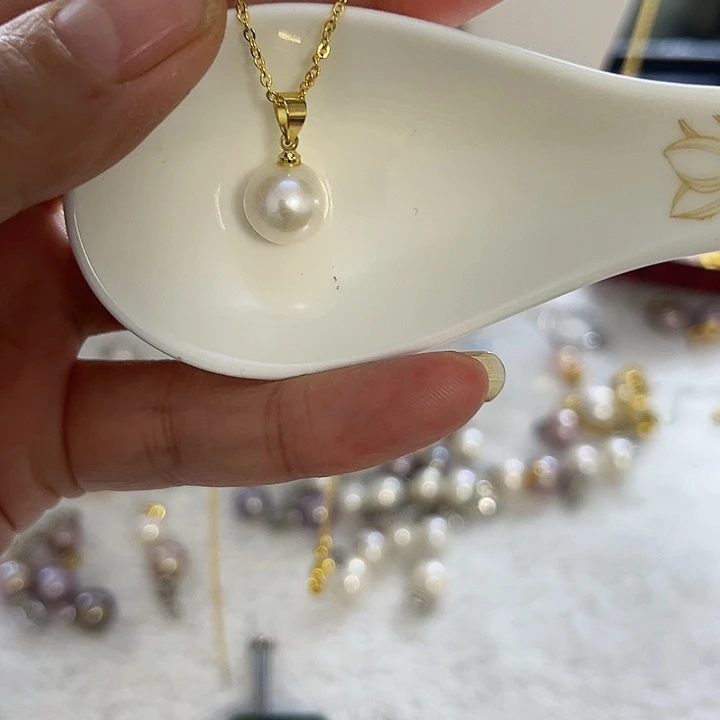 合金白珠金色瓜子扣淡水珍珠