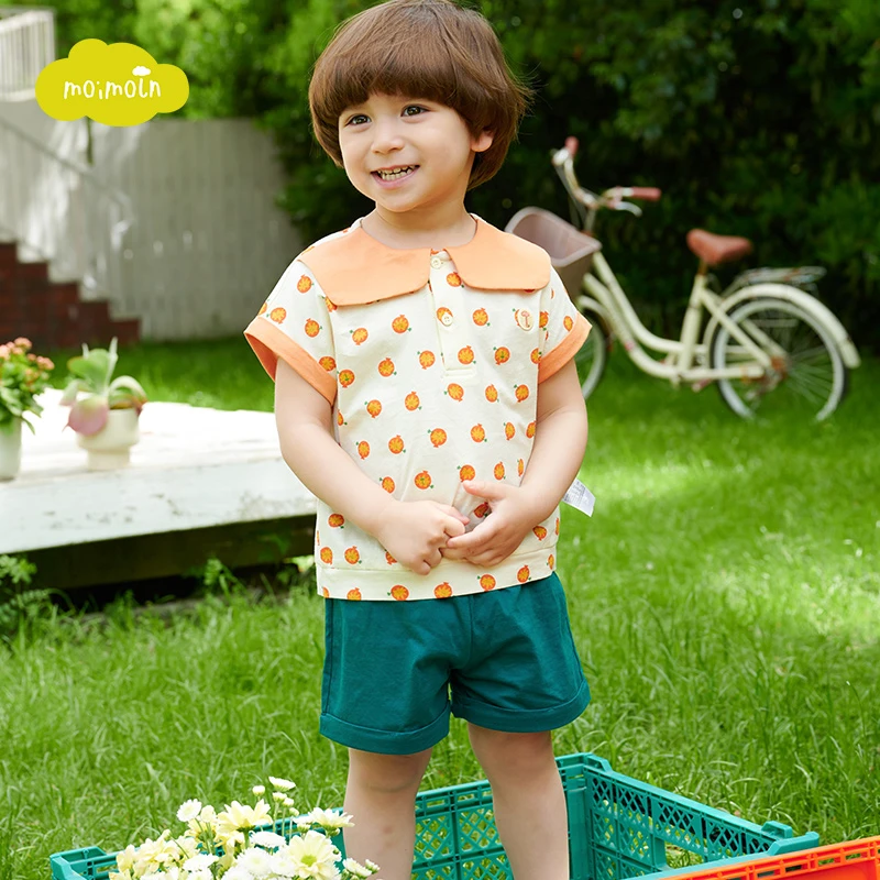 moimoln小云朵童装夏季新款男童时尚套装儿童T恤短裤两件套