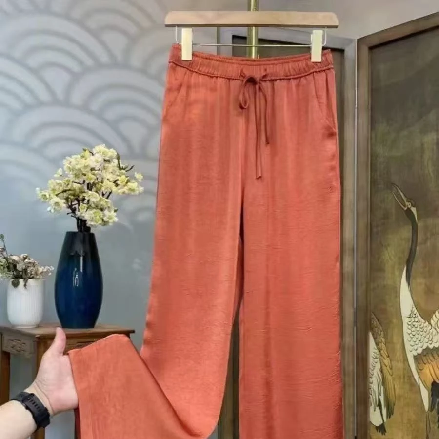 6355新款时尚缎面简约百搭直筒裤