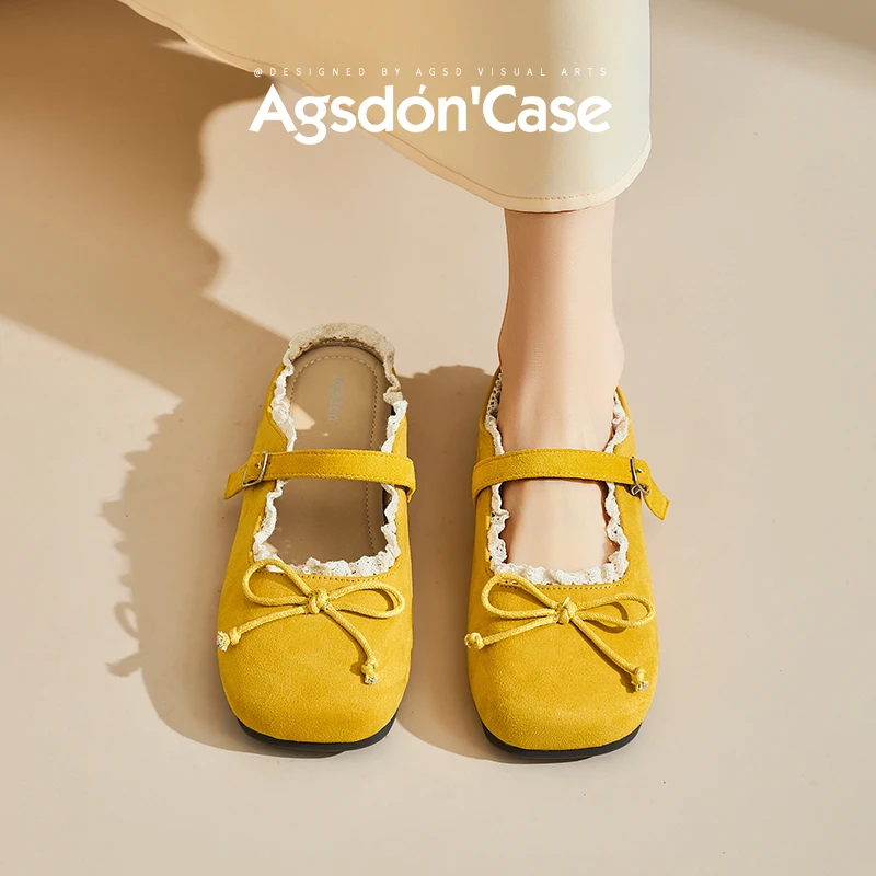 452297黄色包头半拖鞋女2025新款夏季外穿软底玛丽珍穆勒凉鞋Y