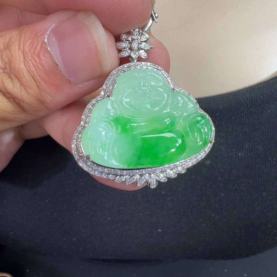 翡翠18K金镶嵌吊坠(不含链)