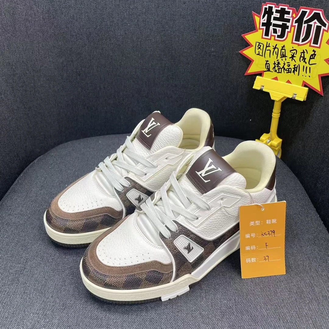 95新 LouisVuitton/路易威登 (福利)37码白棕棋盘格trainer ks379