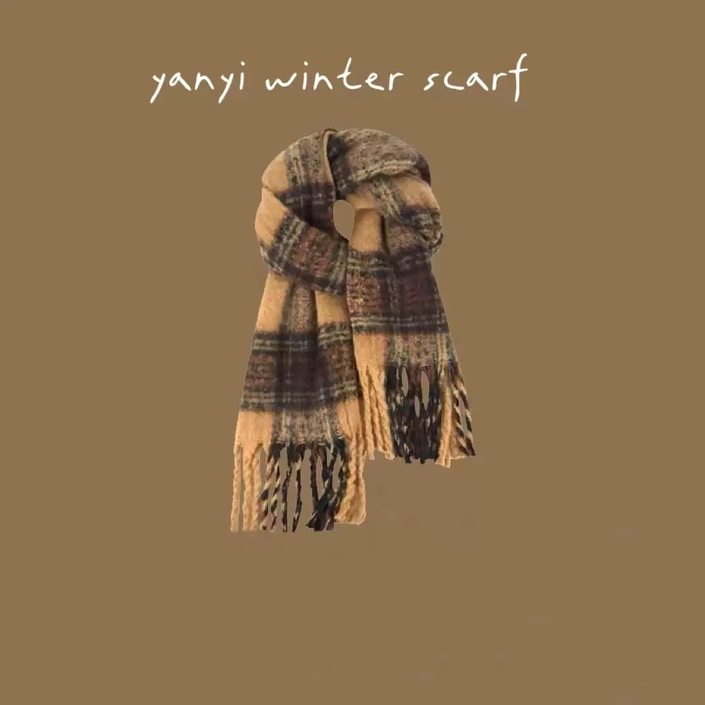 秋冬新款格子围巾女氛围感时尚百搭仿羊绒美拉德围巾骑车挡风