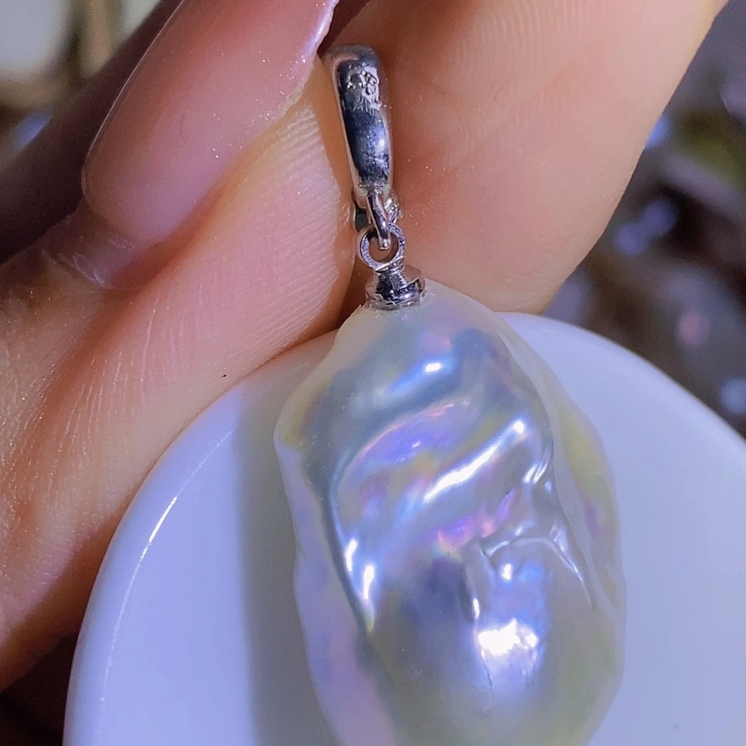 银S925镶嵌天然淡水珍珠（微瑕）淡水珍珠