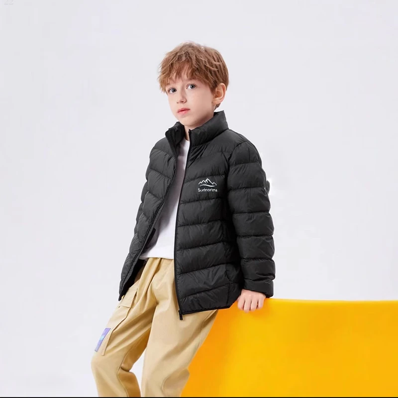 F00508男童冬季刺绣棉服2025年冬款黑色棉袄男大童纯色棉衣厚童装