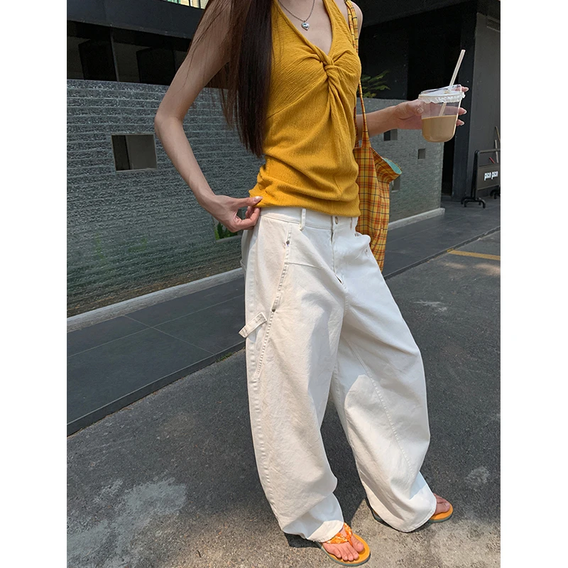 韩系甜美慵懒感扭结V领无袖挂脖上衣女2025夏季新款修身无袖背心